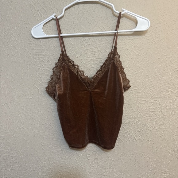 Brown Lace Trim Velvet Cami Top and Shorts Set - Picture 4 of 6